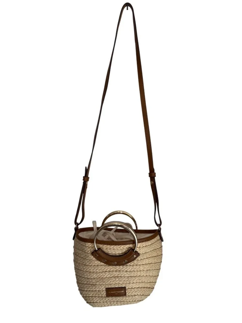 Claudie Pierlot Small Woven Raffia Leather Bag in Beige Womens Shoulder Tote